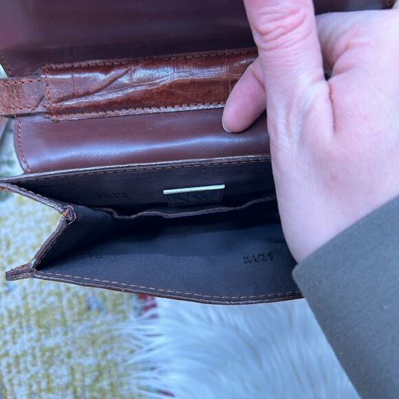 Vintage Nine West Neutral Brown Faux Leather Croc Fold Over Mini Bag Purse - Picture 6 of 9